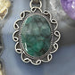 Sterling Silver Southwestern Style Oval Dark Emerald Decorated Pendant For Women