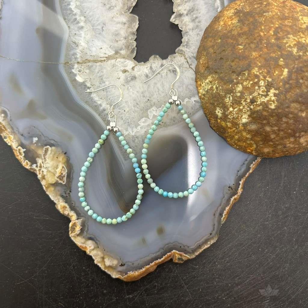 Sterling Silver Faceted Turquoise Hoop Dangle Earrings For Women