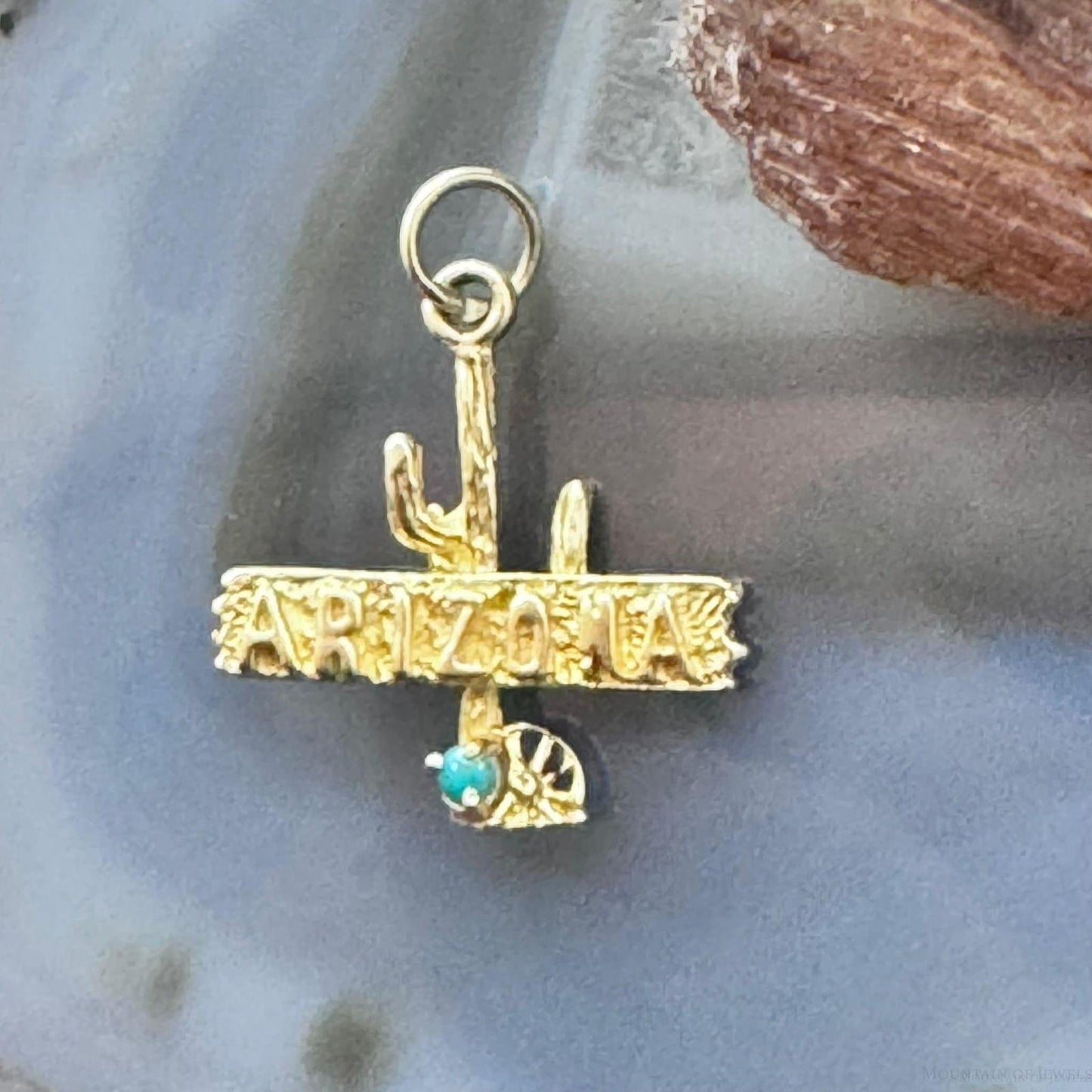 14K Yellow Gold Arizona Cactus with Small Turquoise Charm