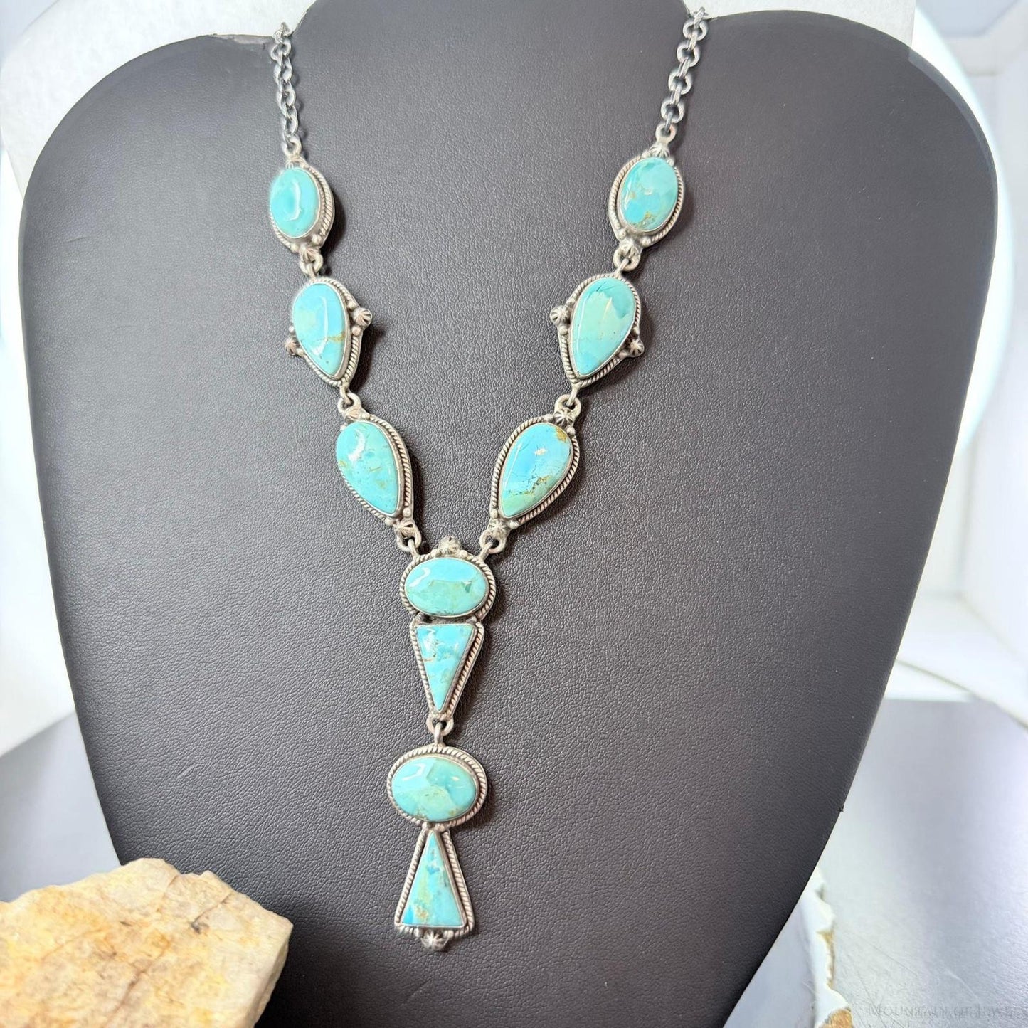 Sterling Silver Southwestern Style Mohave Turquoise Lariat 19" Necklace For Women