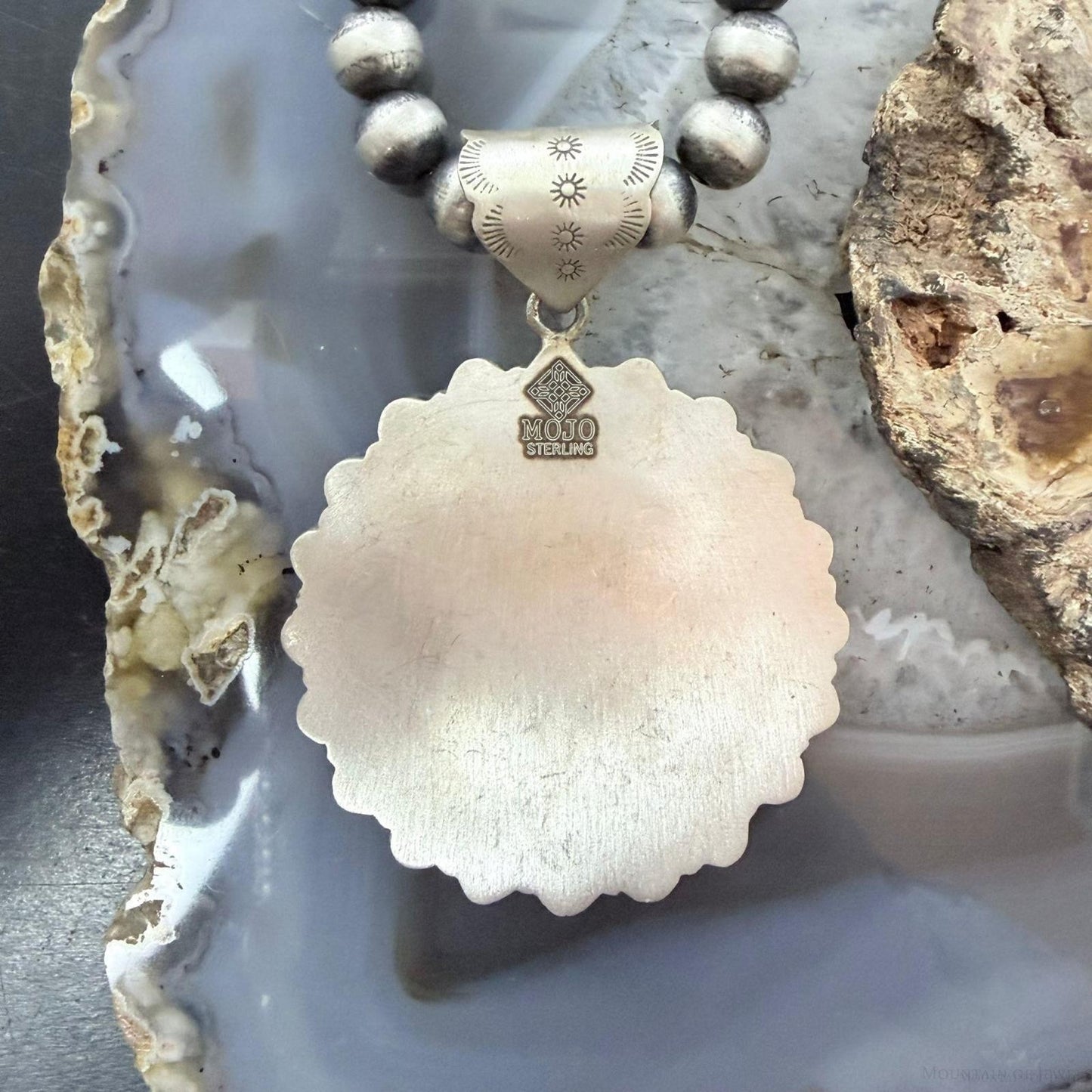 Sterling Silver Southwestern Style Teardrop Mohave Turquoise Round Cluster Pendant