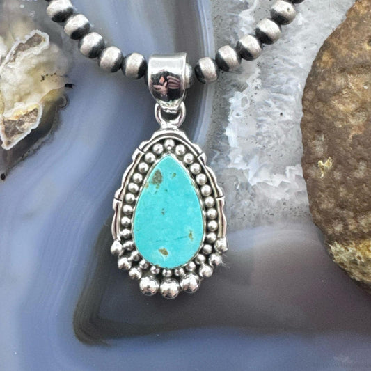 Sterling Silver Southwestern Style Teardrop Turquoise Decorated Pendant For Women