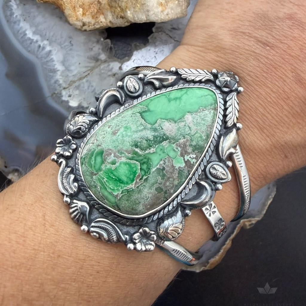 Sterling Silver Southwestern Style Teardrop Variscite Bracelet For Women