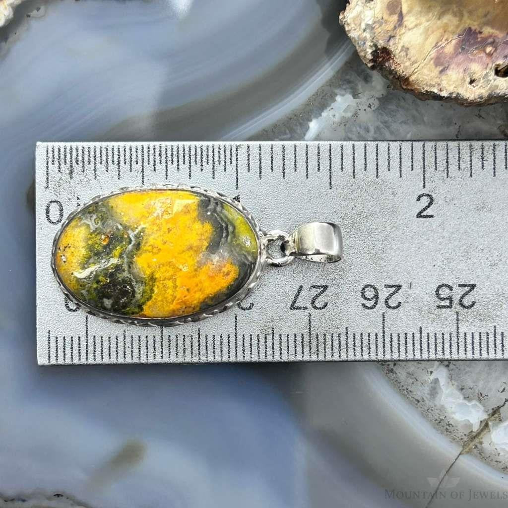 Sterling Silver Southwestern Style Oval Yellow Jasper Pendant For Women #3