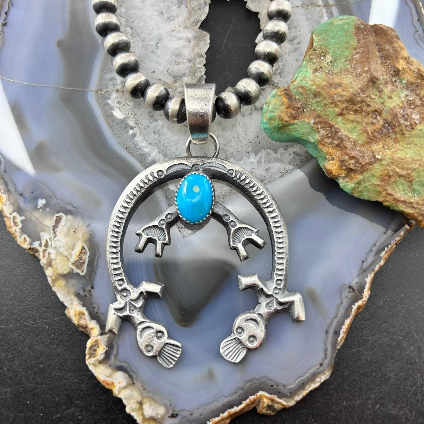 Eva & Linberg Billah Native American Sterling Silver Oval Turquoise Unisex Naja Pendant