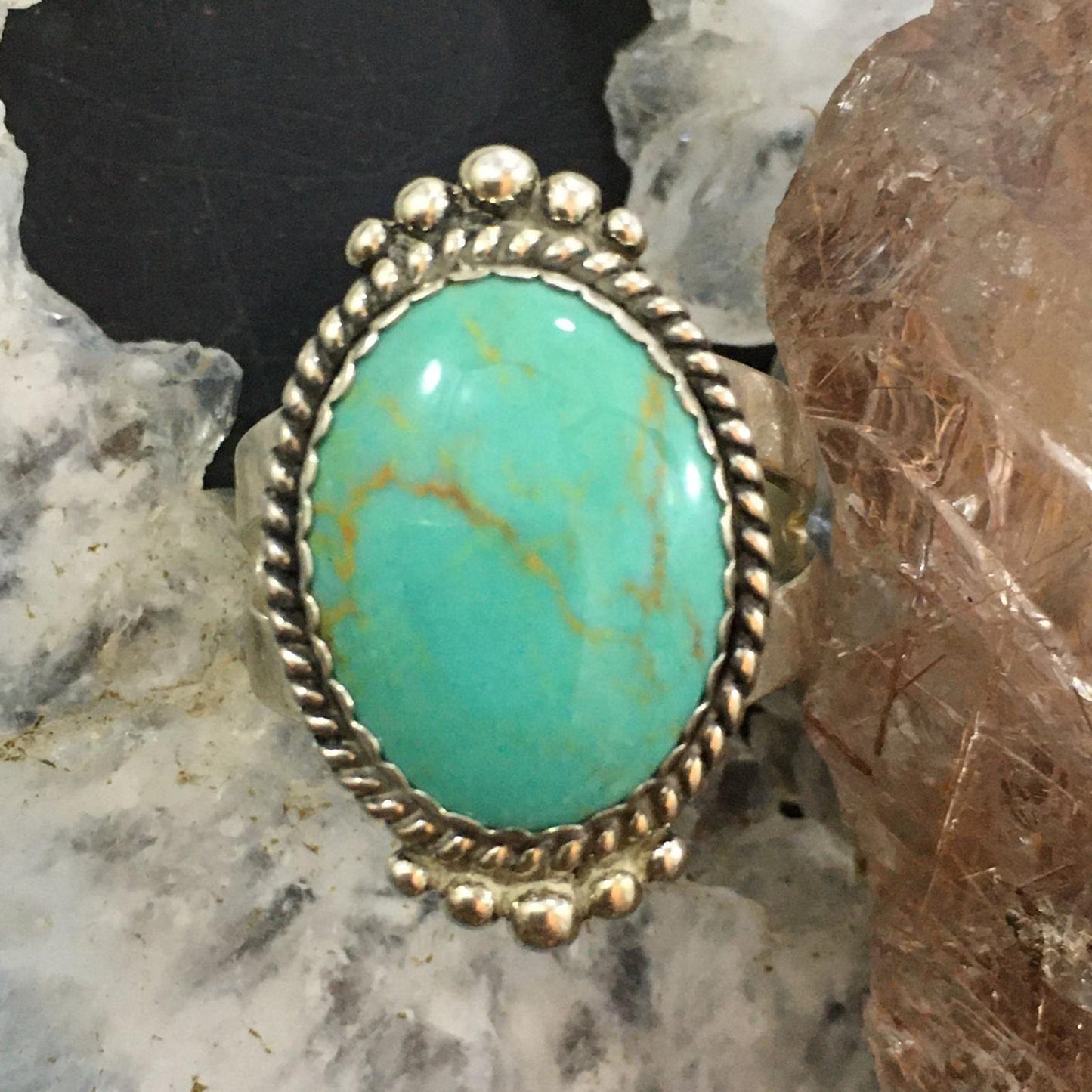 Carolyn Pollack Southwestern Style Sterling Silver Oval Green Turquoise Decorated Ring For Women