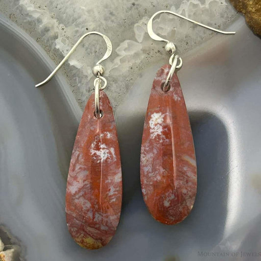 Sterling Silver Teardrop Plum Moss Agate Slab Dangle Earrings For Women #536