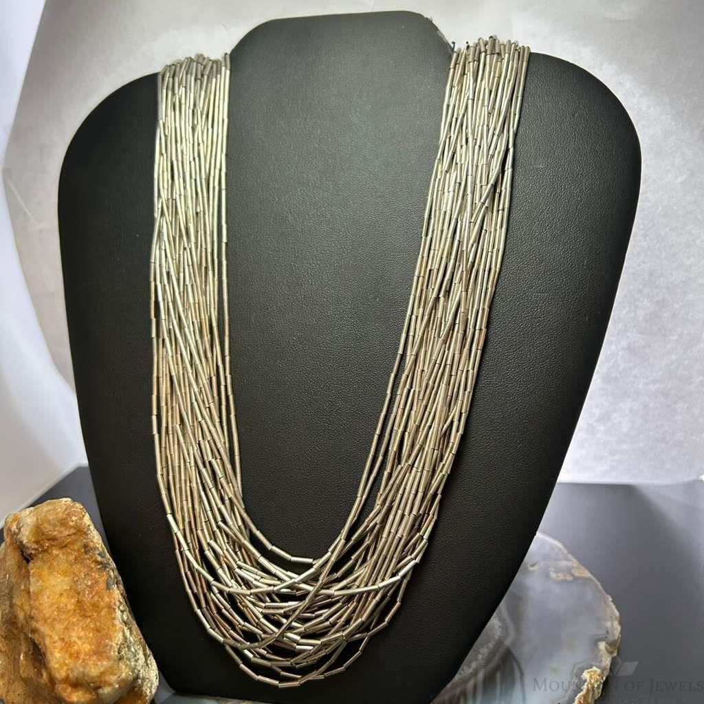 Vintage Sterling Silver 27 Strand Liquid Silver 28" Necklace For Women
