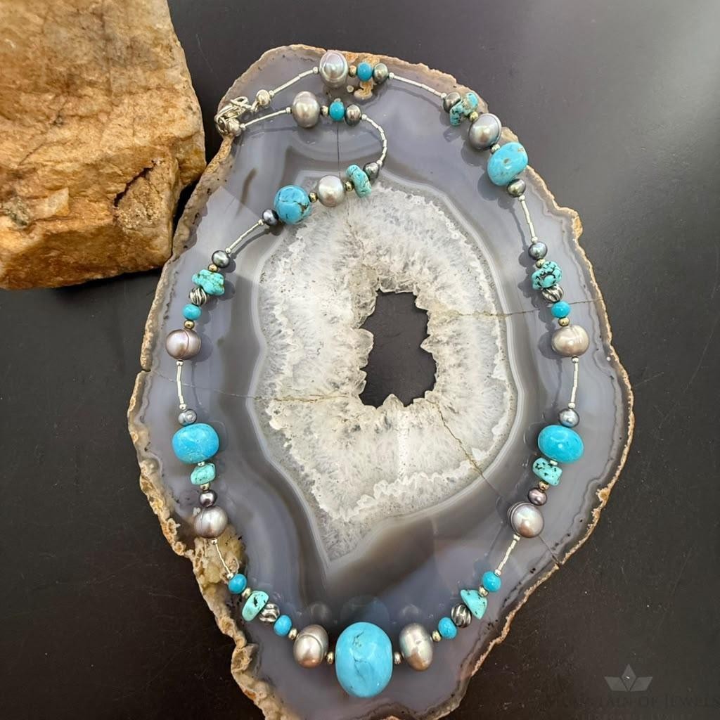 Carolyn Pollack Sterling Turquoise,Liquid Silver,Swirl Spindle 20" Necklace For Women