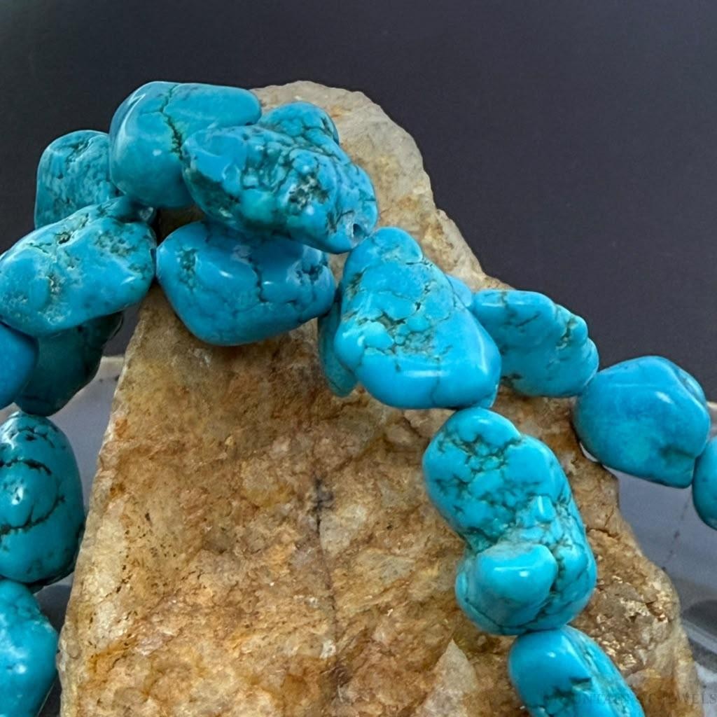 Vintage Native American Rough Natural Turquoise 29" Necklace For Women