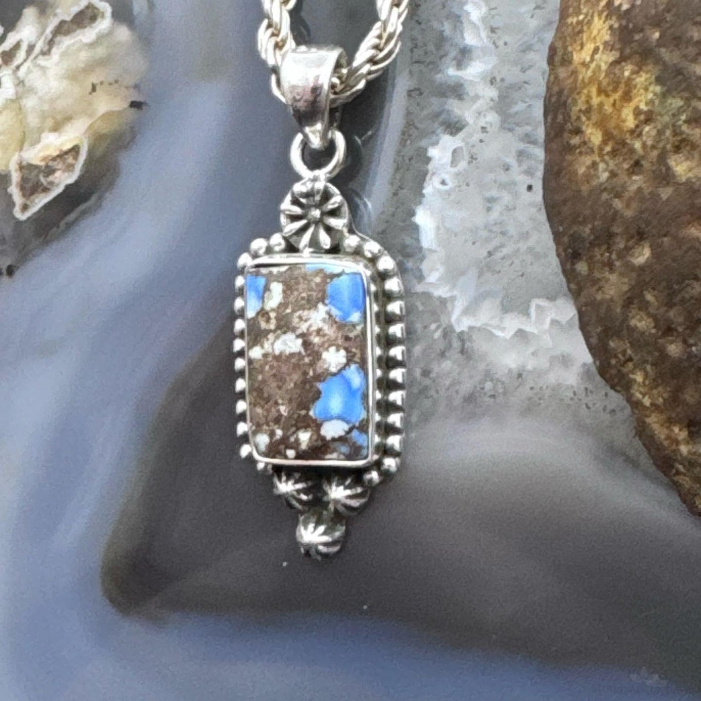 Sterling Silver Southwestern Style Golden Hill Turquoise Decorated Pendant For Women