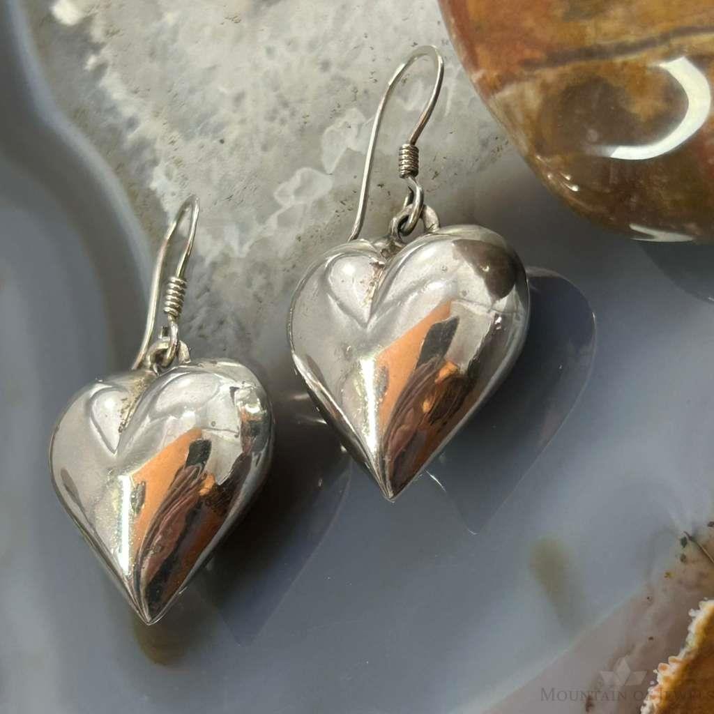 Silver Puff Heart Dangle Earrings For Women