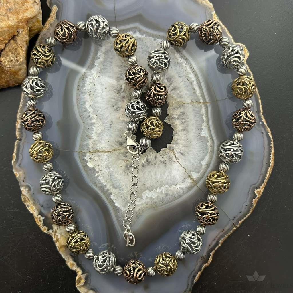 Carolyn Pollack Sterling Silver & Brass Swirl Hollow Beaded Necklace For Women