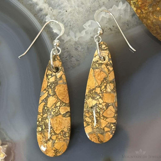 Sterling Silver Teardrop Maligano Jasper Slab Dangle Earrings For Women #513