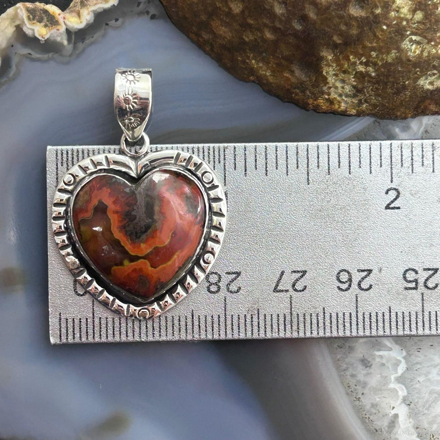 Sterling Silver Southwestern Style Seam Agate Heart Pendant For Women #2