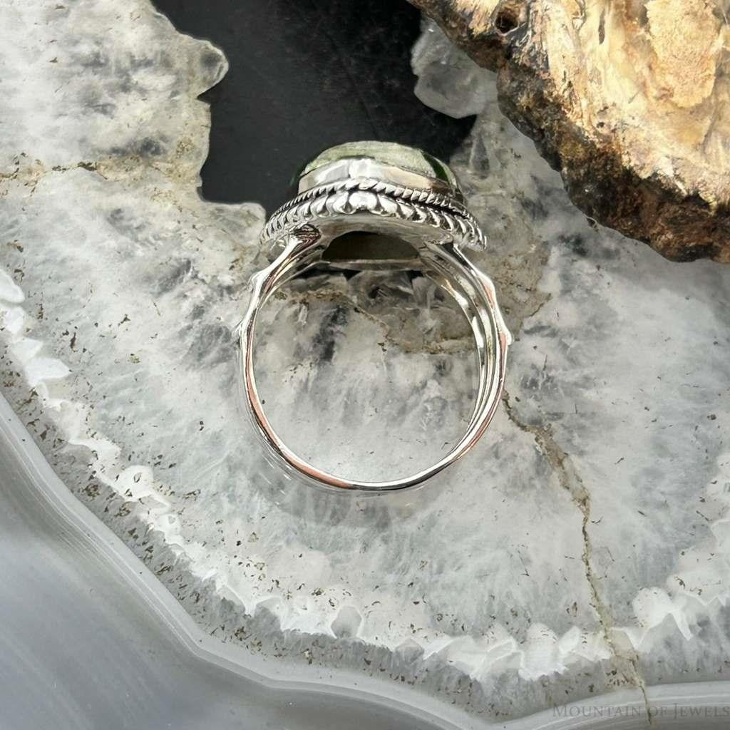 Sterling Silver Southwestern Style Triangle Chrome Chalcedony Bar Ring Size 7.5 For Women