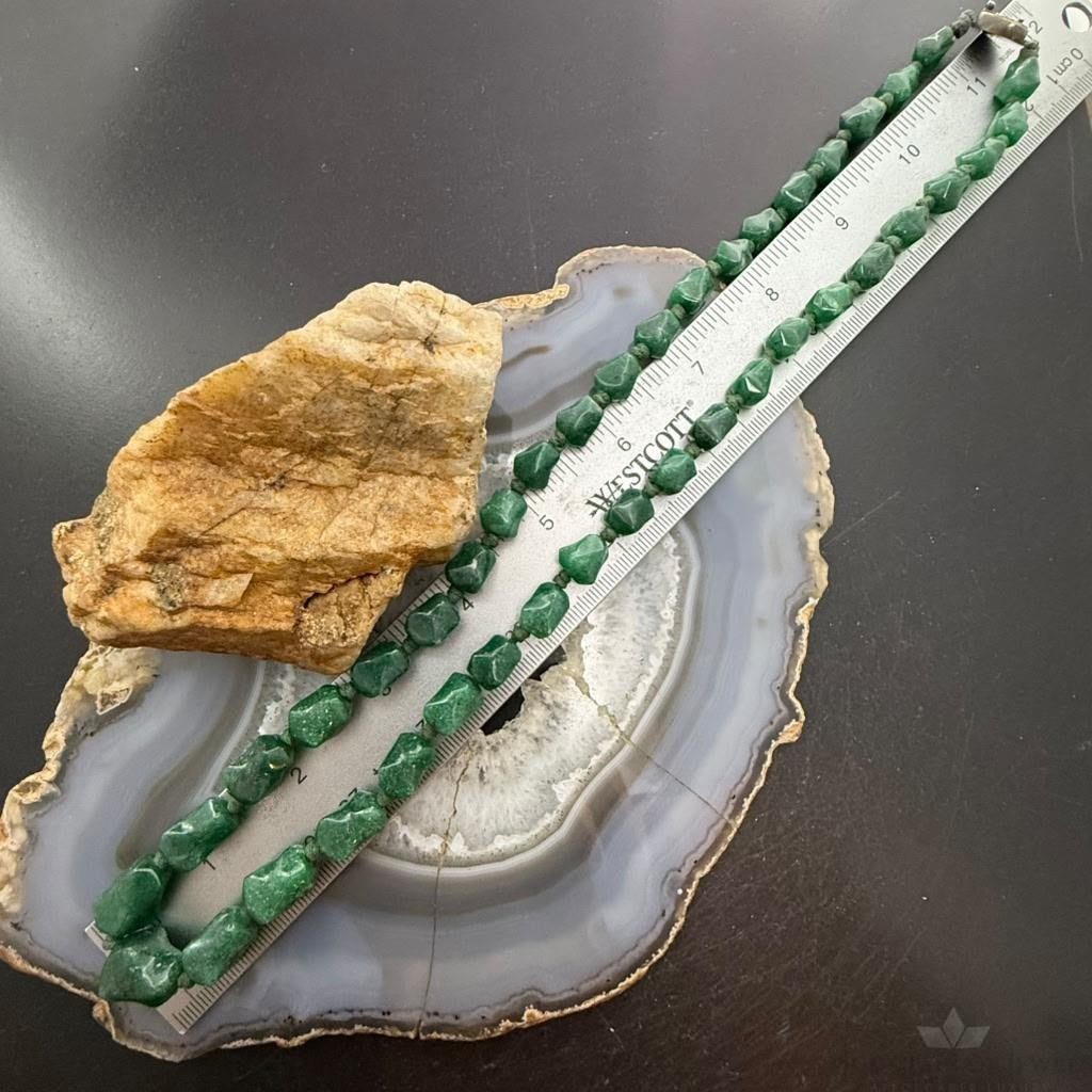 Vintage Sterling Silver  Knobby Shaped Aventurine Beaded Strung 22" Necklace For Women