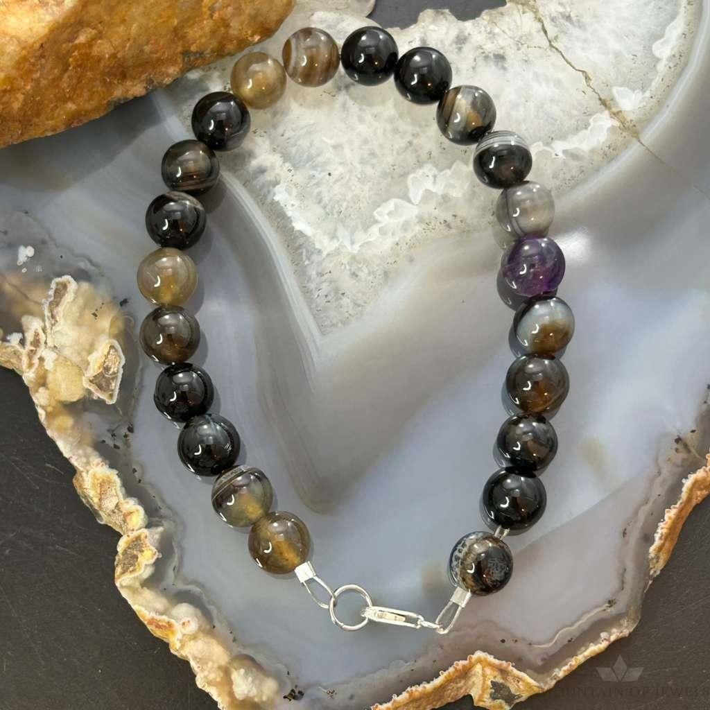 Sterling Silver Smoky Onyx Beads Bracelet For Women