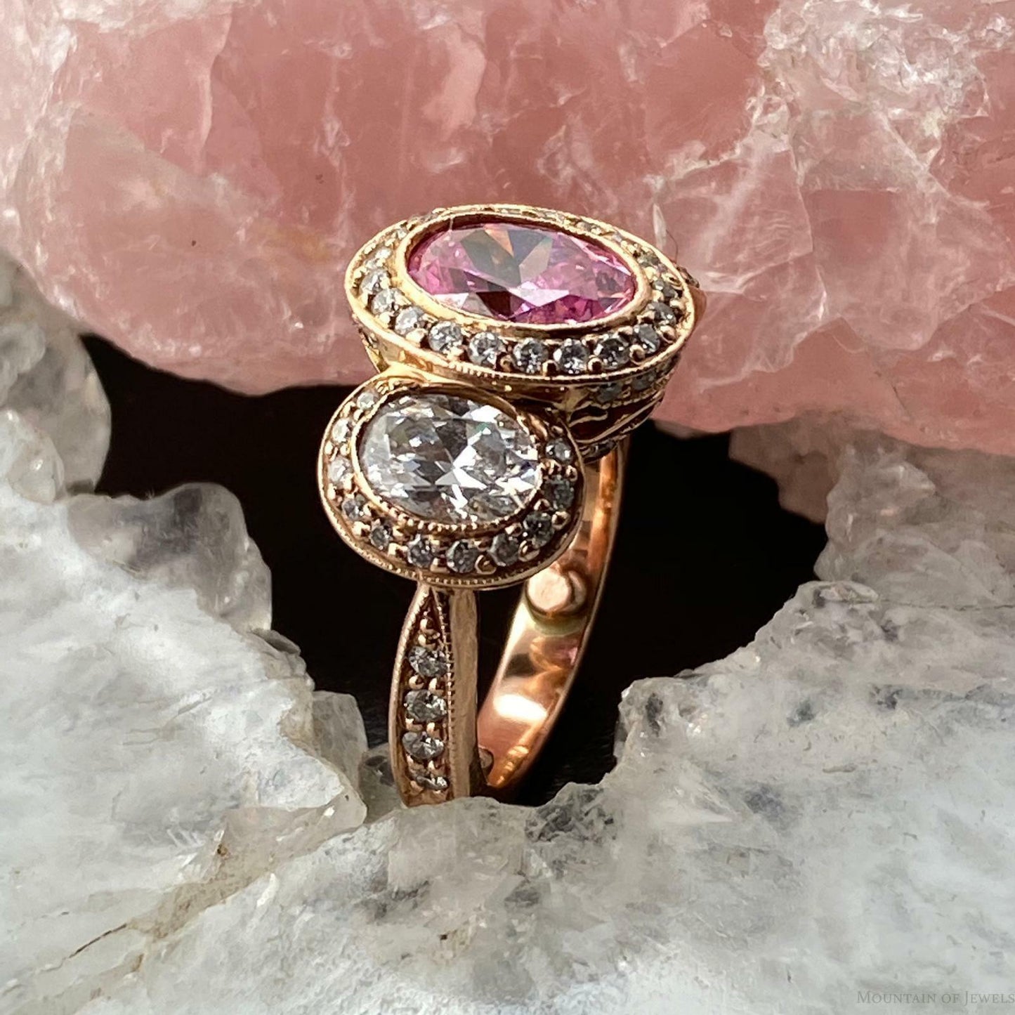 14K Rose Gold Pink and White CZ Bridal Ring Size 3