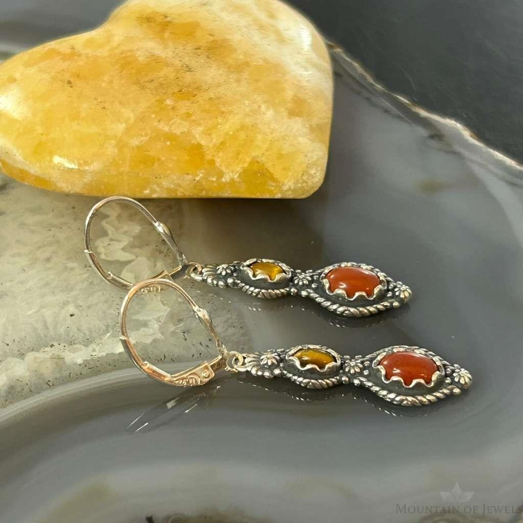 Carolyn Pollack Sterling Silver Red Jasper & Tiger's Eye Dangle Earrings For Women