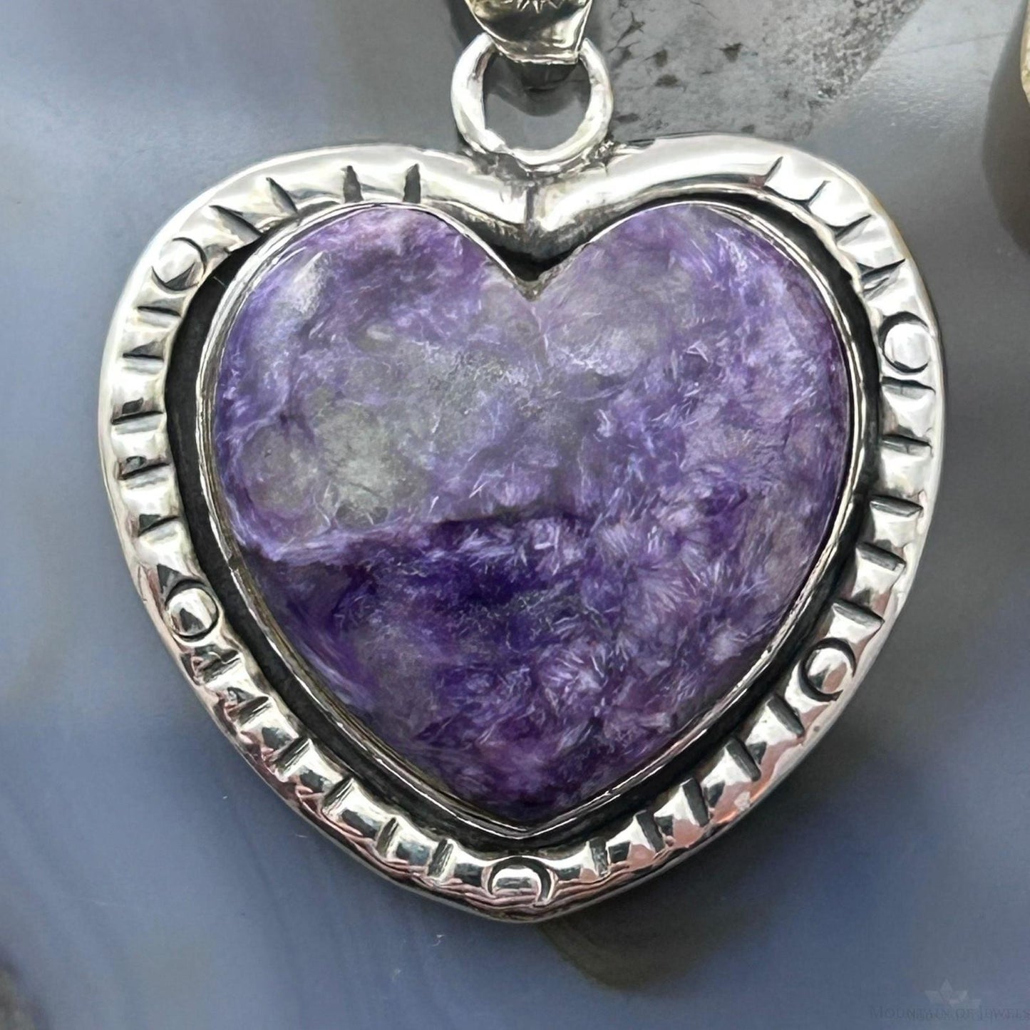 Sterling Silver Southwestern Style Charoite Decorated Heart Pendant For Women #1