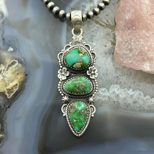 Sterling Silver Southwestern Style 3 Sonora Gold Turquoise Decorated Pendant For Women #1