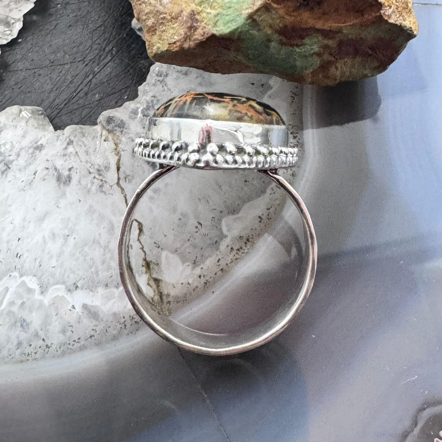 Sterling Silver Southwestern Style Teardrop Pilbara Picasso Jasper Ring Size 11 For Women