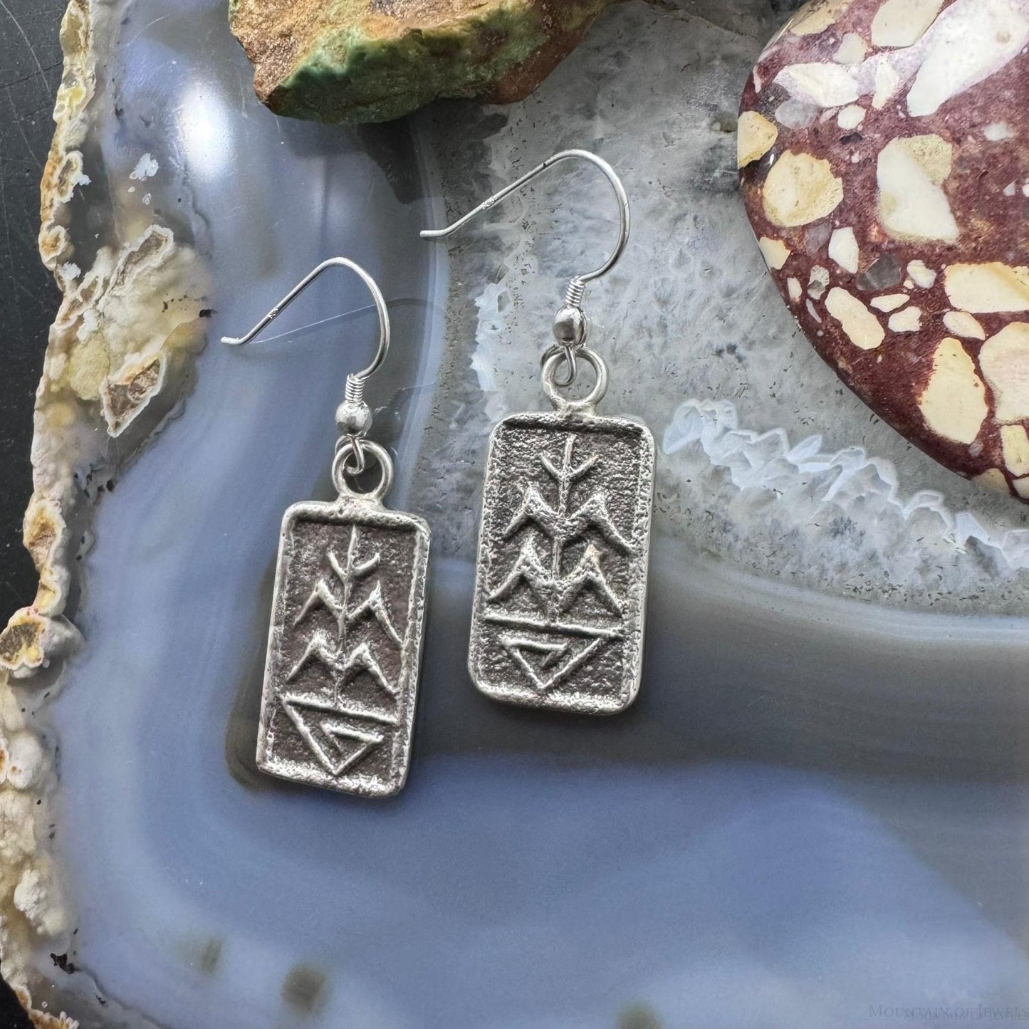 Noah Pajarito Santo Domino Sterling Silver Tufa Cast Corn Stalk Dangle Earrings For Women