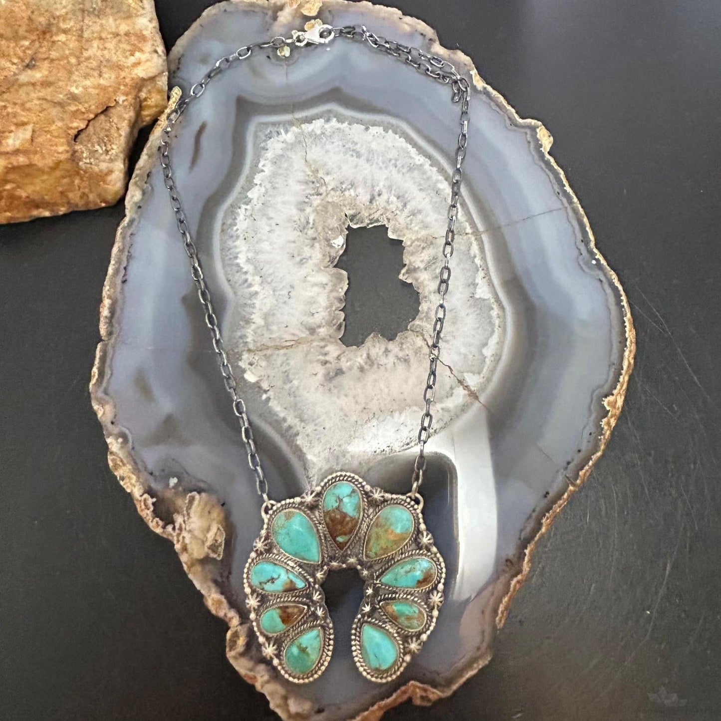 Sterling Silver Southwestern Style Kingman Turquoise Naja 19" Necklace For Women