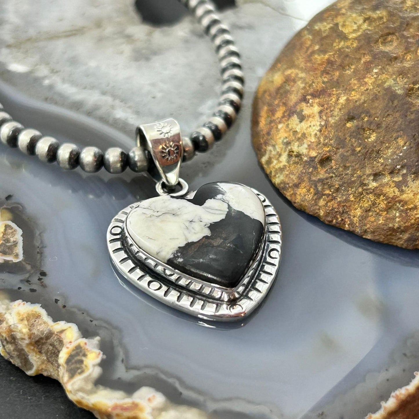 Sterling Silver Southwestern Style White Buffalo Decorated Heart Pendant For Women #4