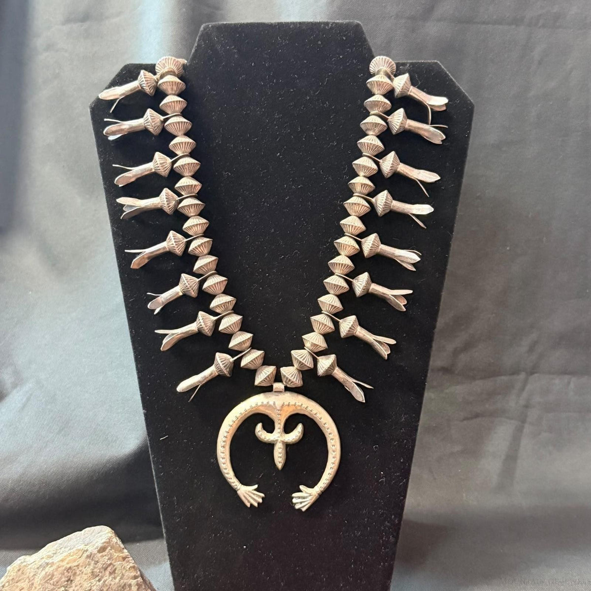 Vintage Native American Silver Squash Blossom w/Naja Necklace For Women