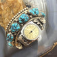 Vintage Steven B Native American Silver Rough Turquoise Watch Bracelet For Women