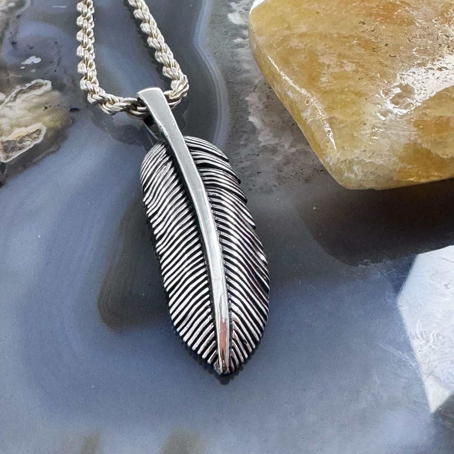 Sterling Silver Southwestern Style Unisex Feather Pendant