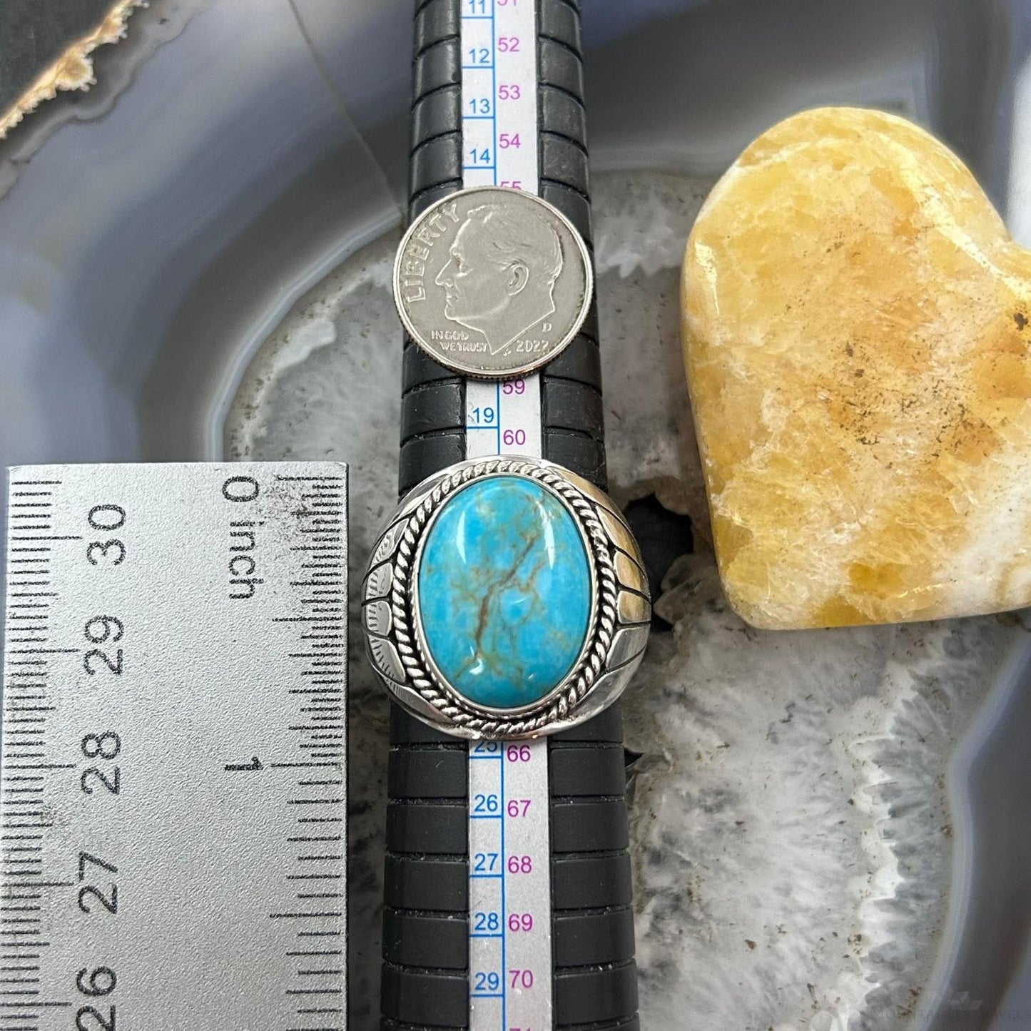 Native American Sterling Silver Oval Turquoise Shield Ring Size 10.75 For Men