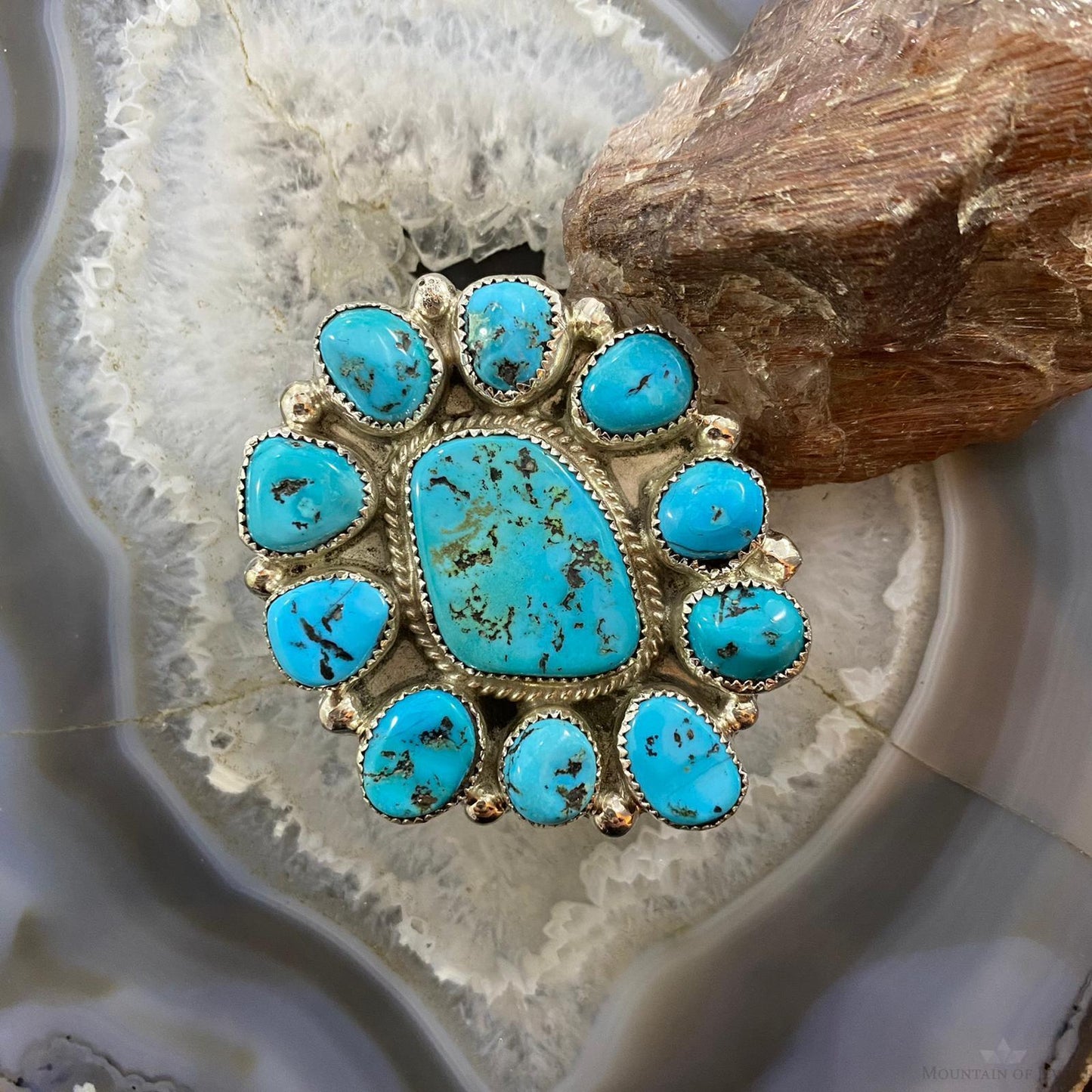 Silver Ray Sterling Silver Kingman Turquoise Cluster Flower Ring Sz 8 For Women