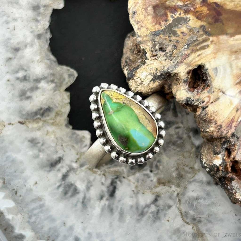 Sterling Silver Southwestern Style Teardrop Sonora Gold Turquoise Adjustable Ring For Women #1