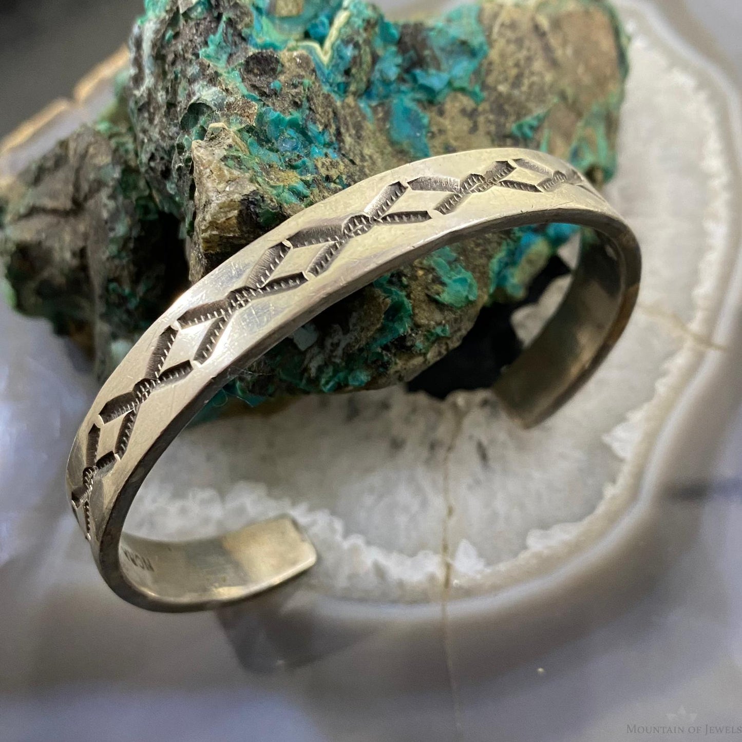 Nora Tahe Vintage Native American Sterling Silver Stamped Bracelet