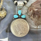 Genuine 1922 90% Peace Silver Dollar Coin Teardrop Turquoise Decorated Pendant