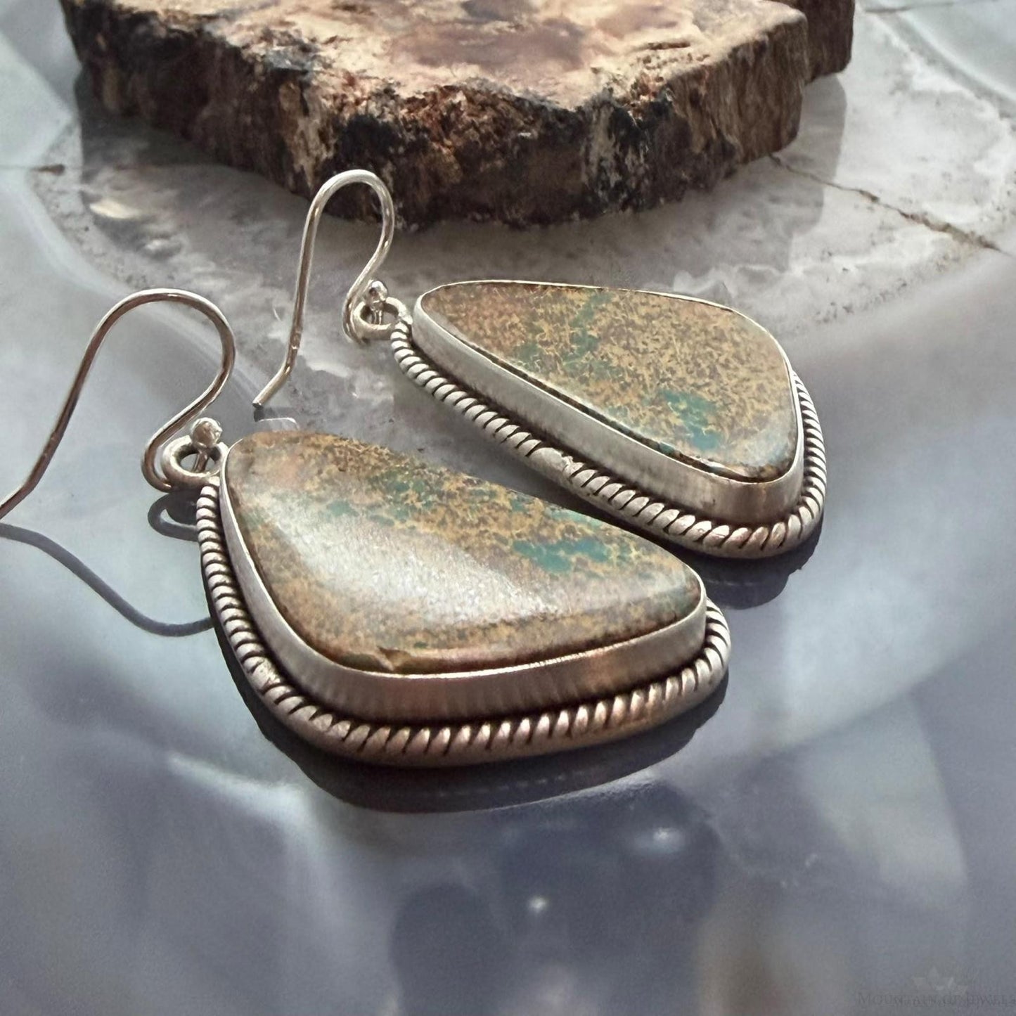 Sterling Silver Southwestern Style Triangle Royston Turquoise Dangle Earrings For Women