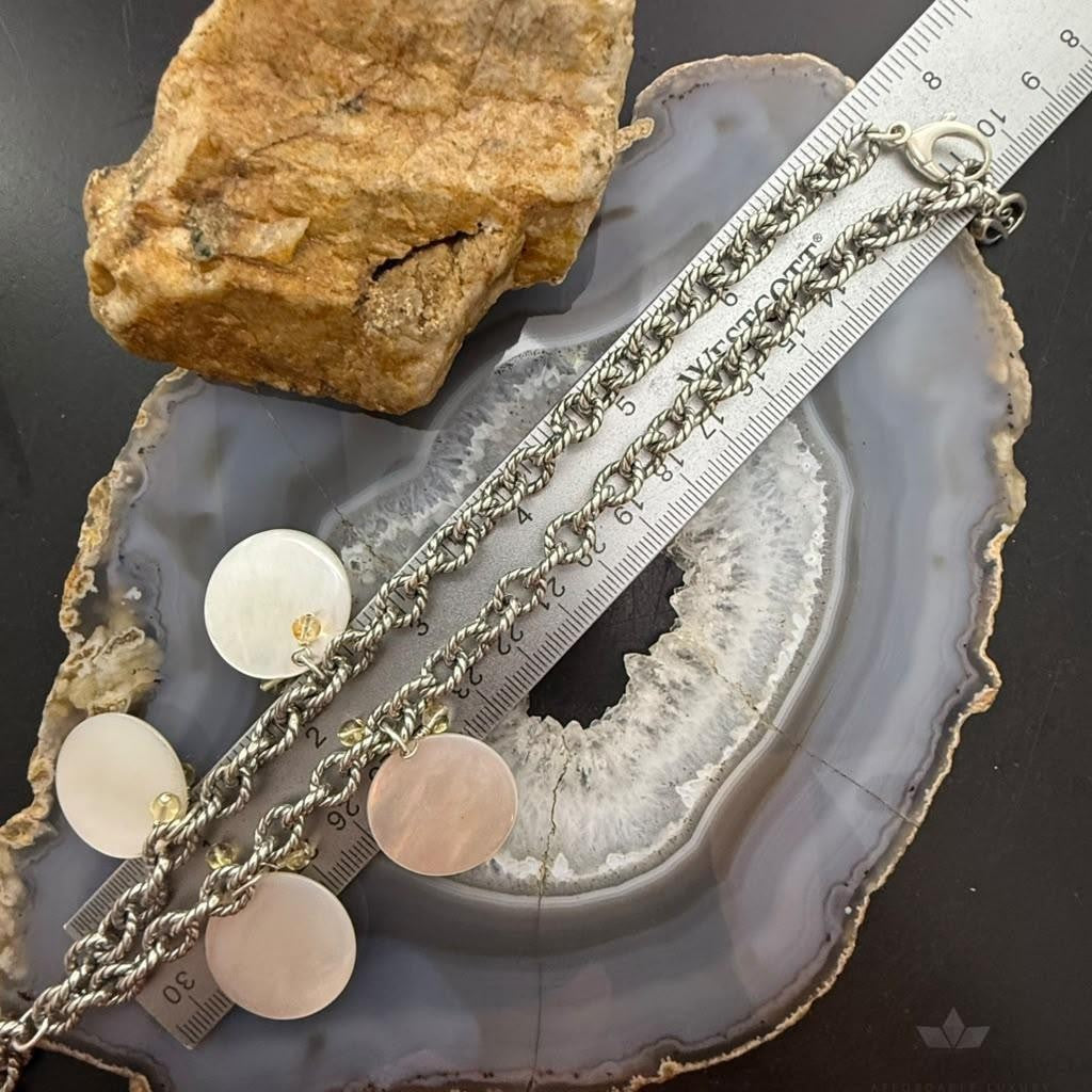 Carolyn Pollack Sterling Silver 7 MOP Disc, Citrine Twisted Link Chain 20" Necklace For Women