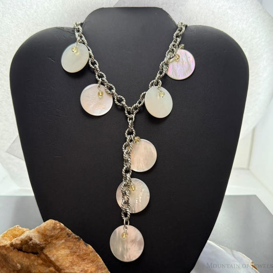 Carolyn Pollack Sterling Silver 7 MOP Disc, Citrine Twisted Link Chain 20" Necklace For Women