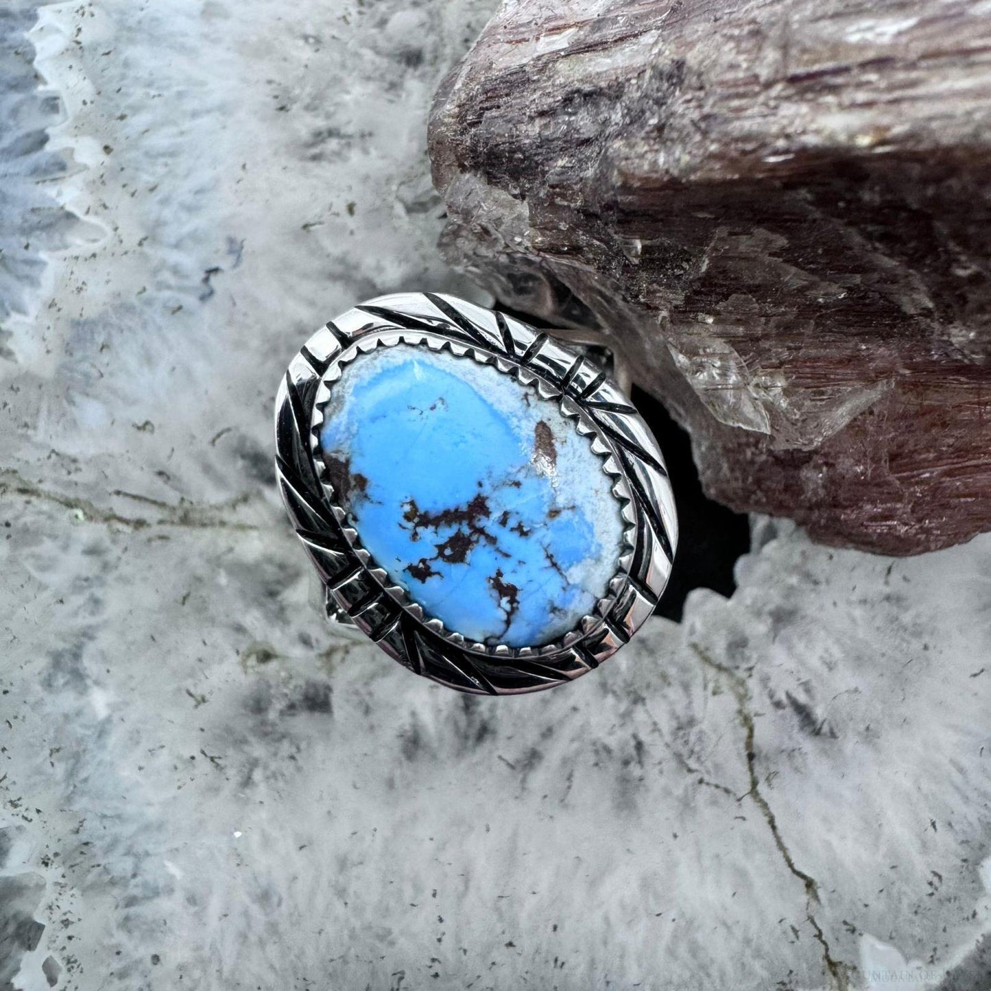 Native American Sterling Silver Oval Golden Hill Turquoise Ring Sz 9.5 For Women