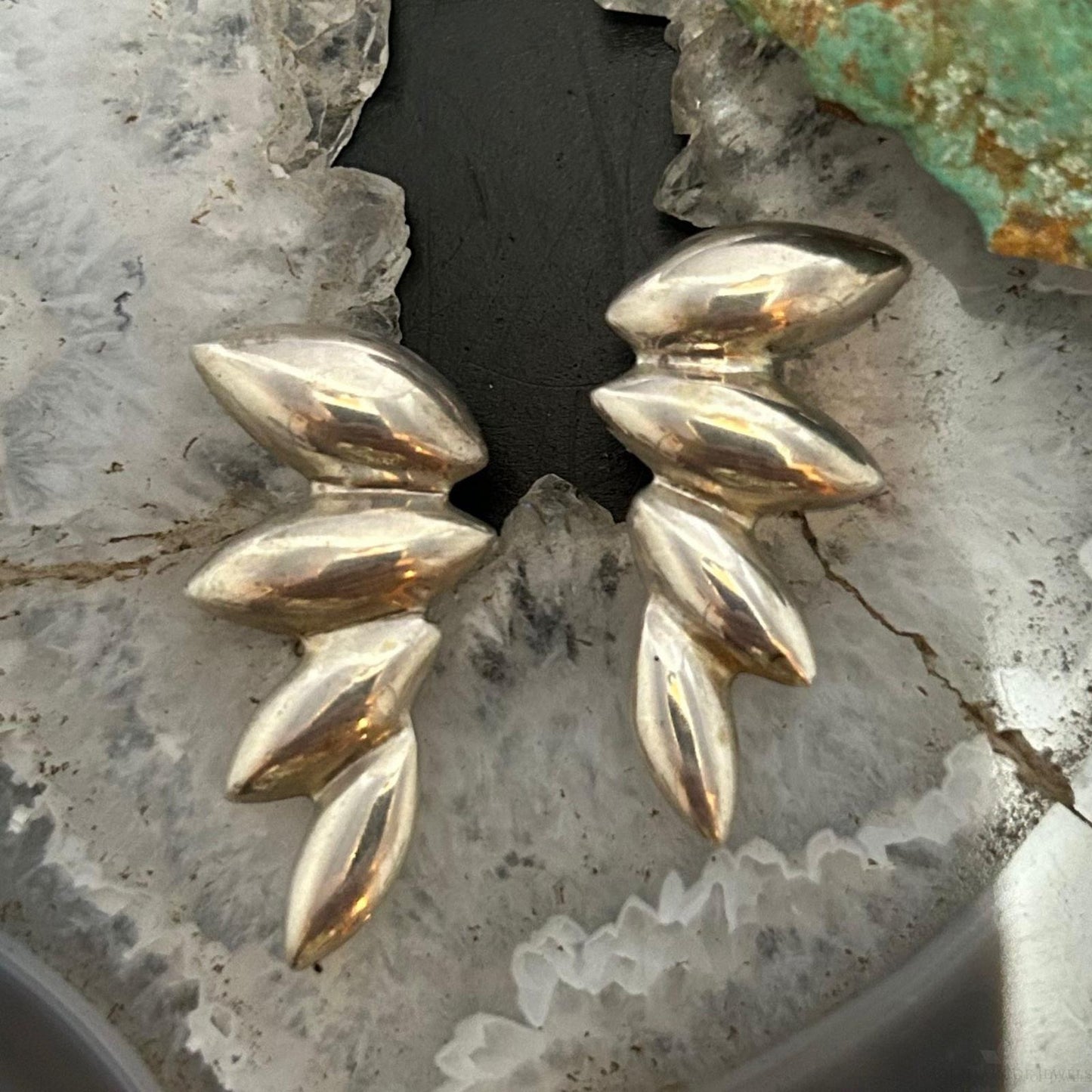 Vintage Sterling Silver Leaf style Fashion Post Earrings For Women