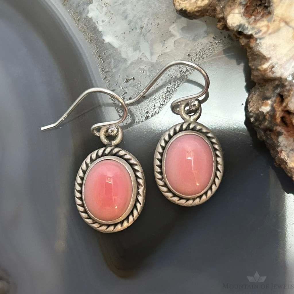 Sterling Silver Southwestern Style Oval Pink Conch Dangle Earrings For Women