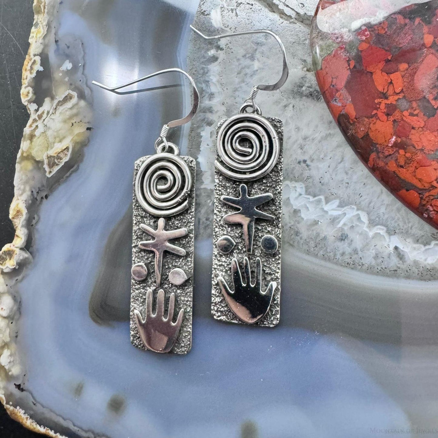 Alex Sanchez Sterling Silver Rectangle Petroglyph Dangle Earrings For Women #1