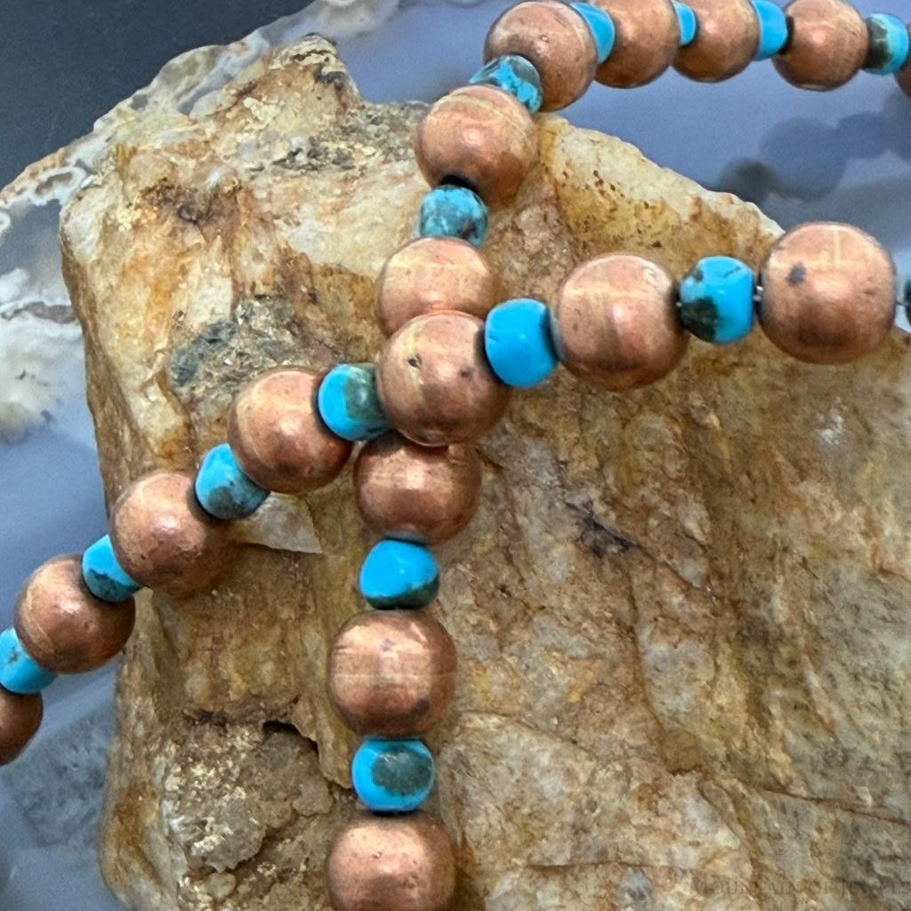 Copper Navajo Pearl Beads & Turquoise Beaded 20" Necklace For Women