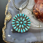Sterling Silver Southwestern Style Teardrop Turquoise Round Cluster Pendant For Women