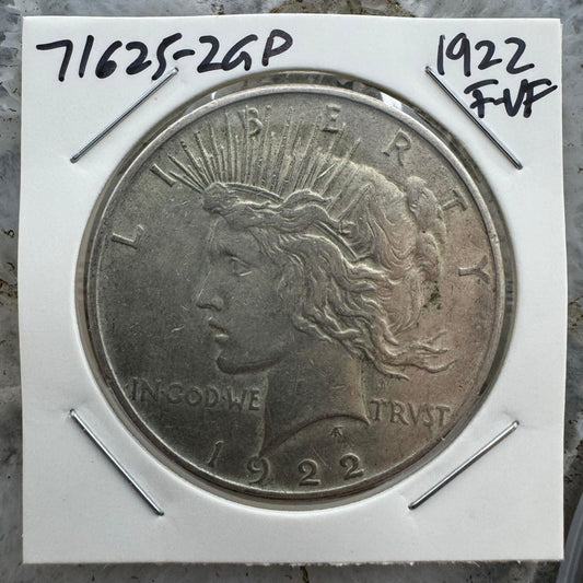 1922 US 90% Peace Silver Dollar F-VF #71625-2GP