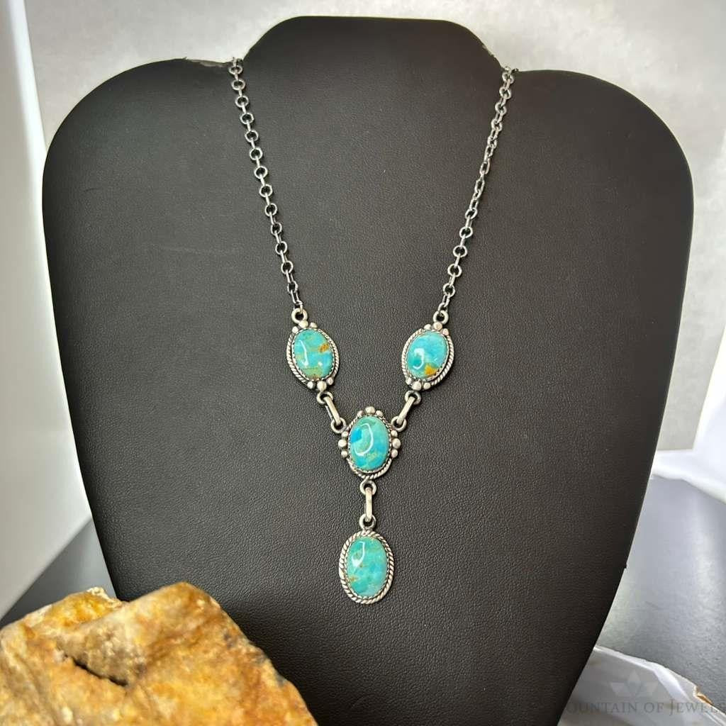 Sterling Silver Southwestern Style Mohave Turquoise Lariat 18"-20" Necklace For Women