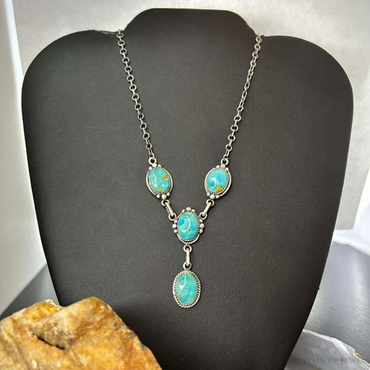 Sterling Silver Southwestern Style Mohave Turquoise Lariat 18"-20" Necklace For Women